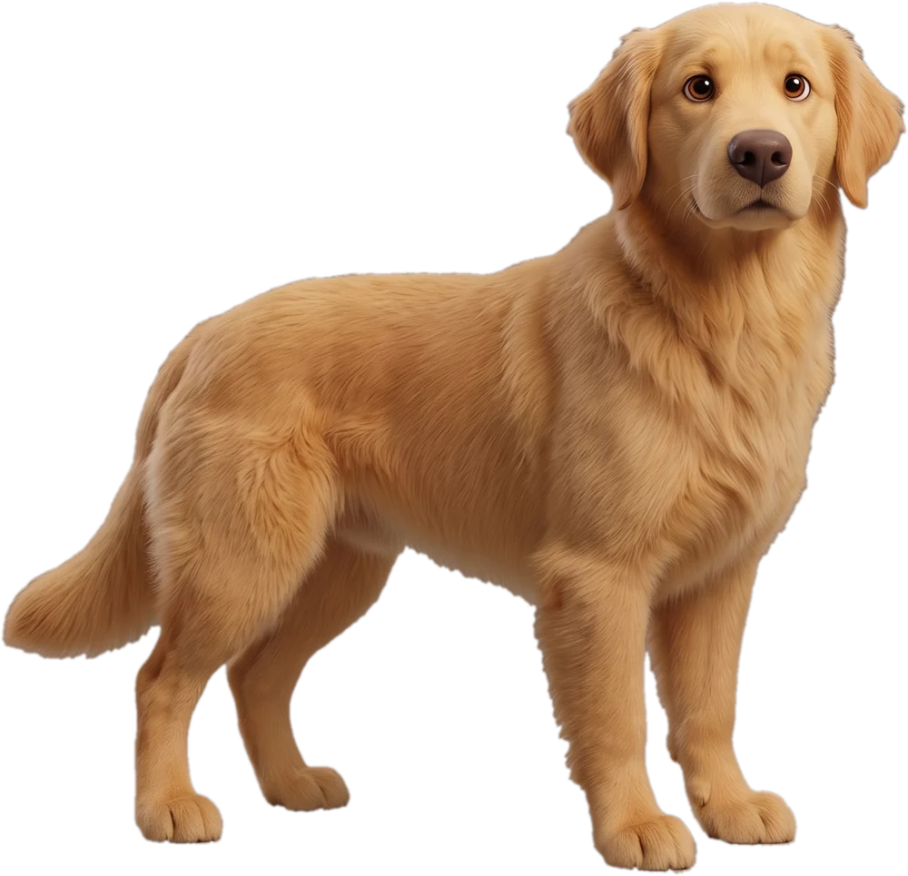 Benny, a golden retriever, standing and looking out, waiting